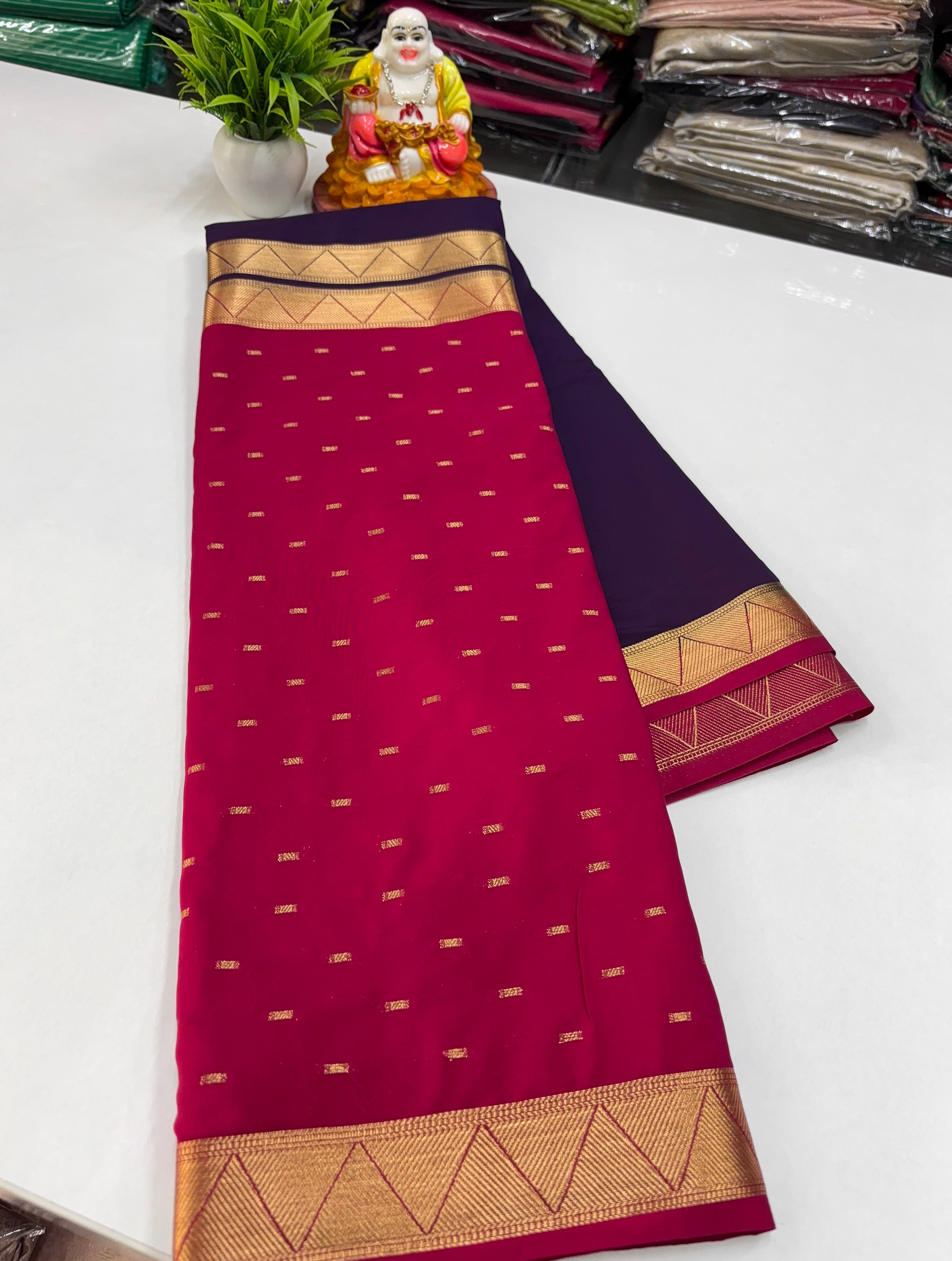 Mysore Crepe Silk Saree with Elegant Half & Half Design and Beautiful Butta Work