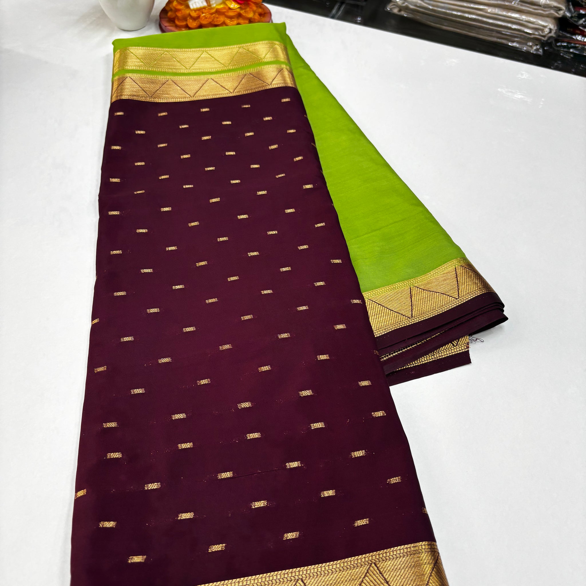 Mysore Crepe Silk Saree with Elegant Half & Half Design and Beautiful Butta Work