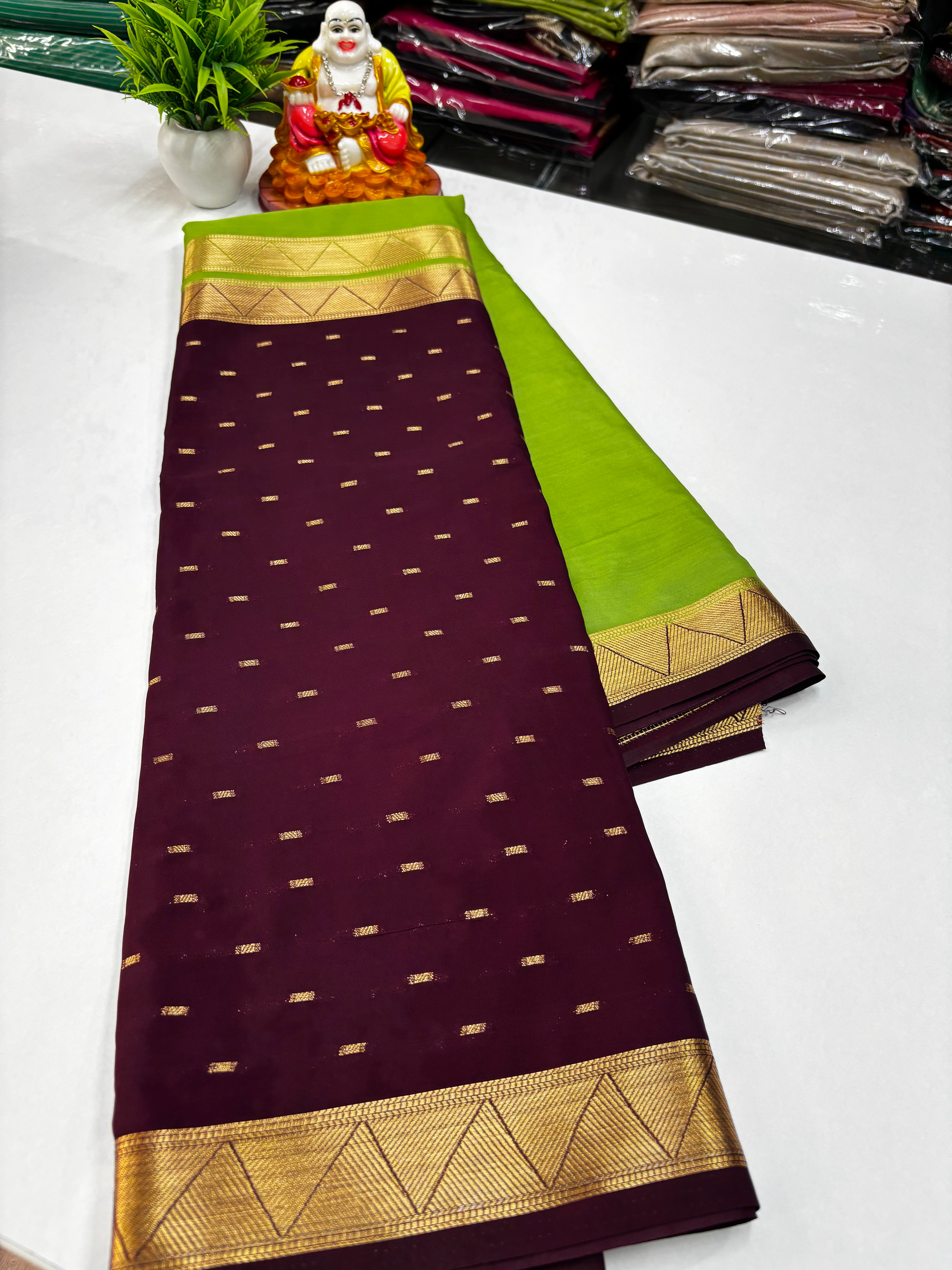 Mysore Crepe Silk Saree with Elegant Half & Half Design and Beautiful Butta Work