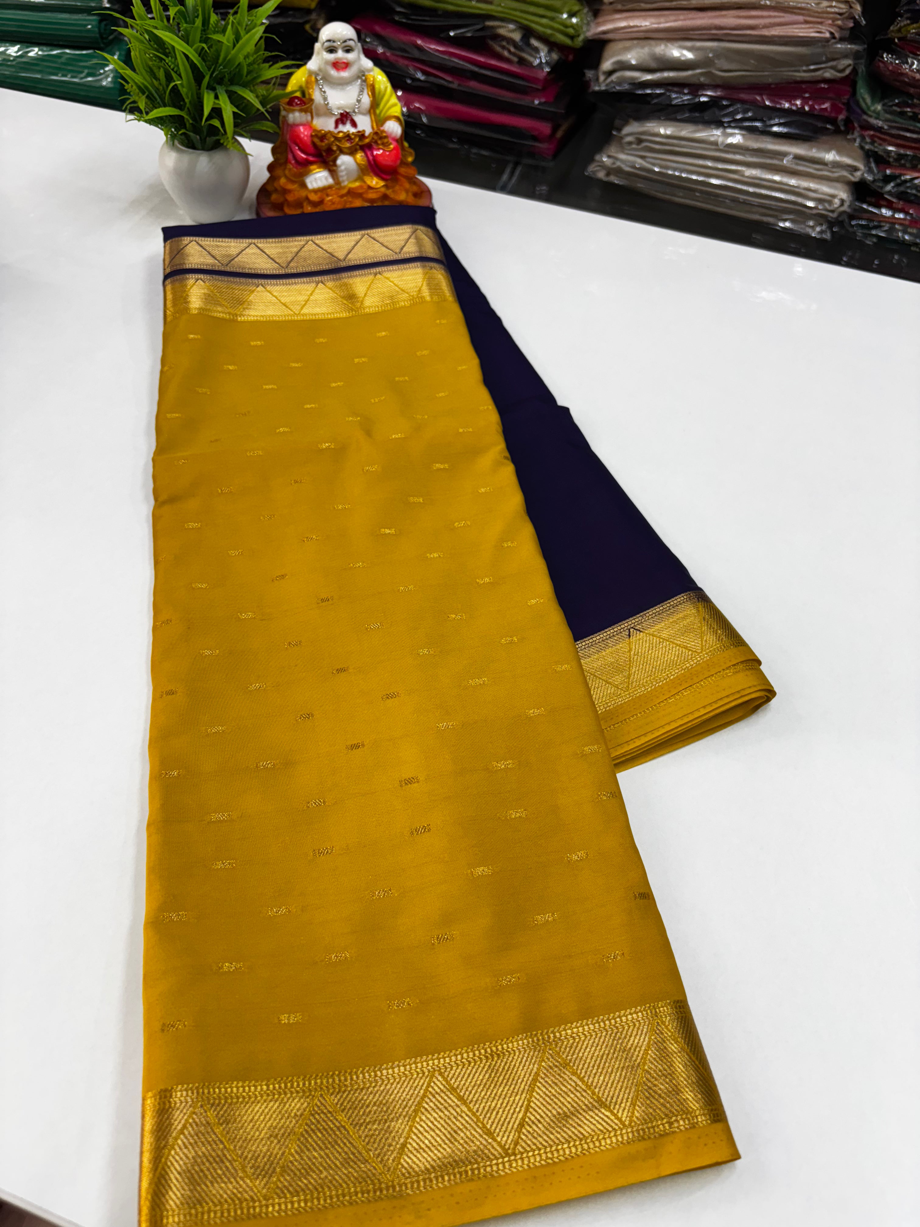 Mysore Crepe Silk Saree with Elegant Half & Half Design and Beautiful Butta Work