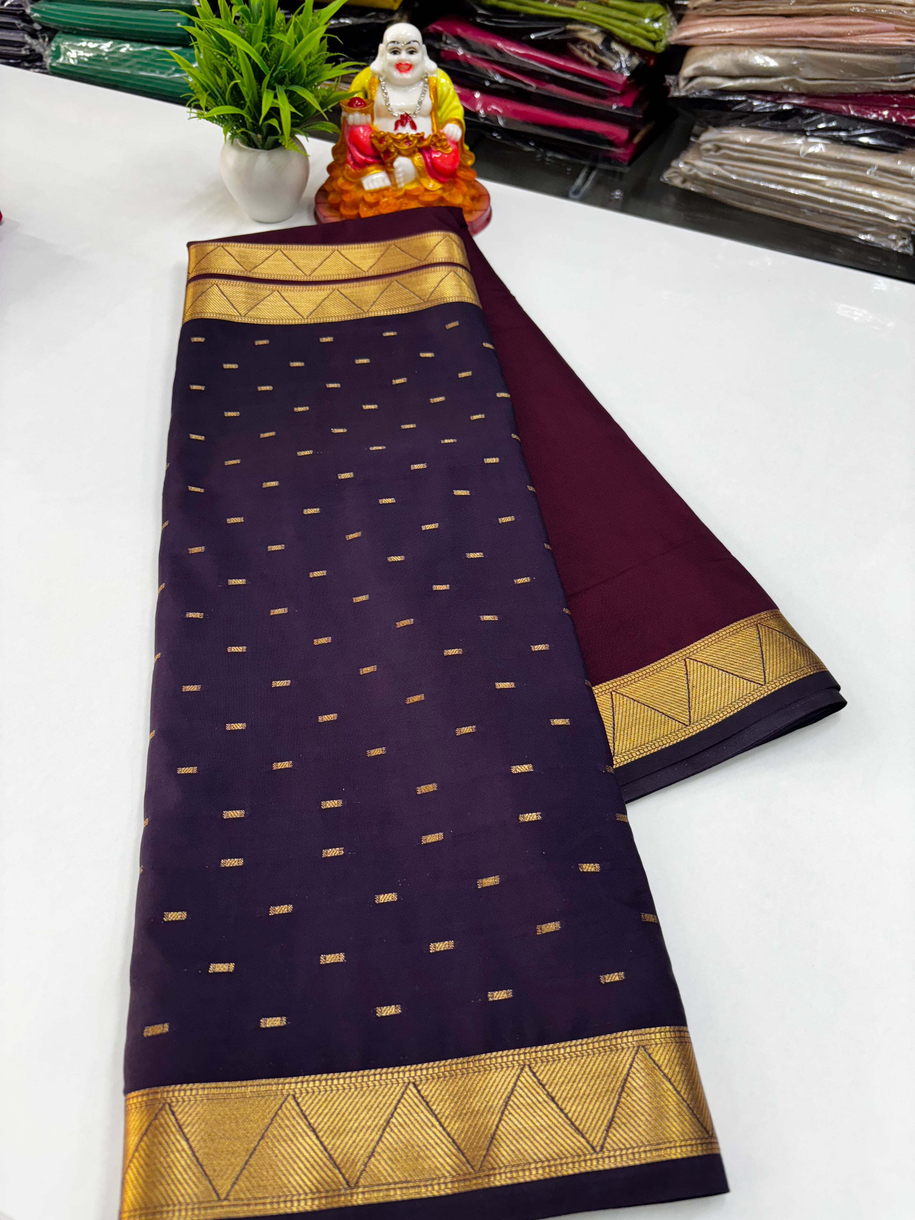 Mysore Crepe Silk Saree with Elegant Half & Half Design and Beautiful Butta Work