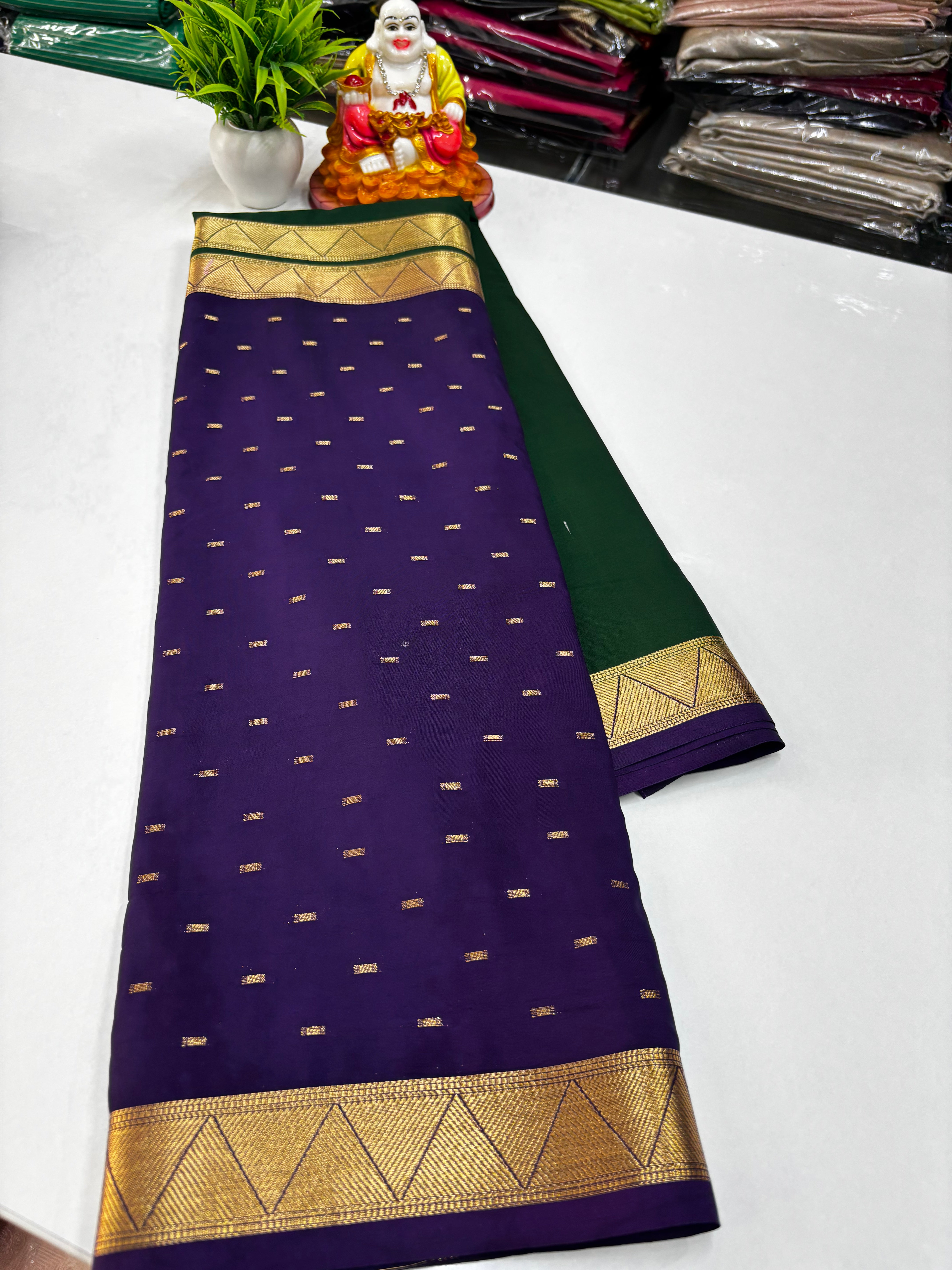 Mysore Crepe Silk Saree with Elegant Half & Half Design and Beautiful Butta Work