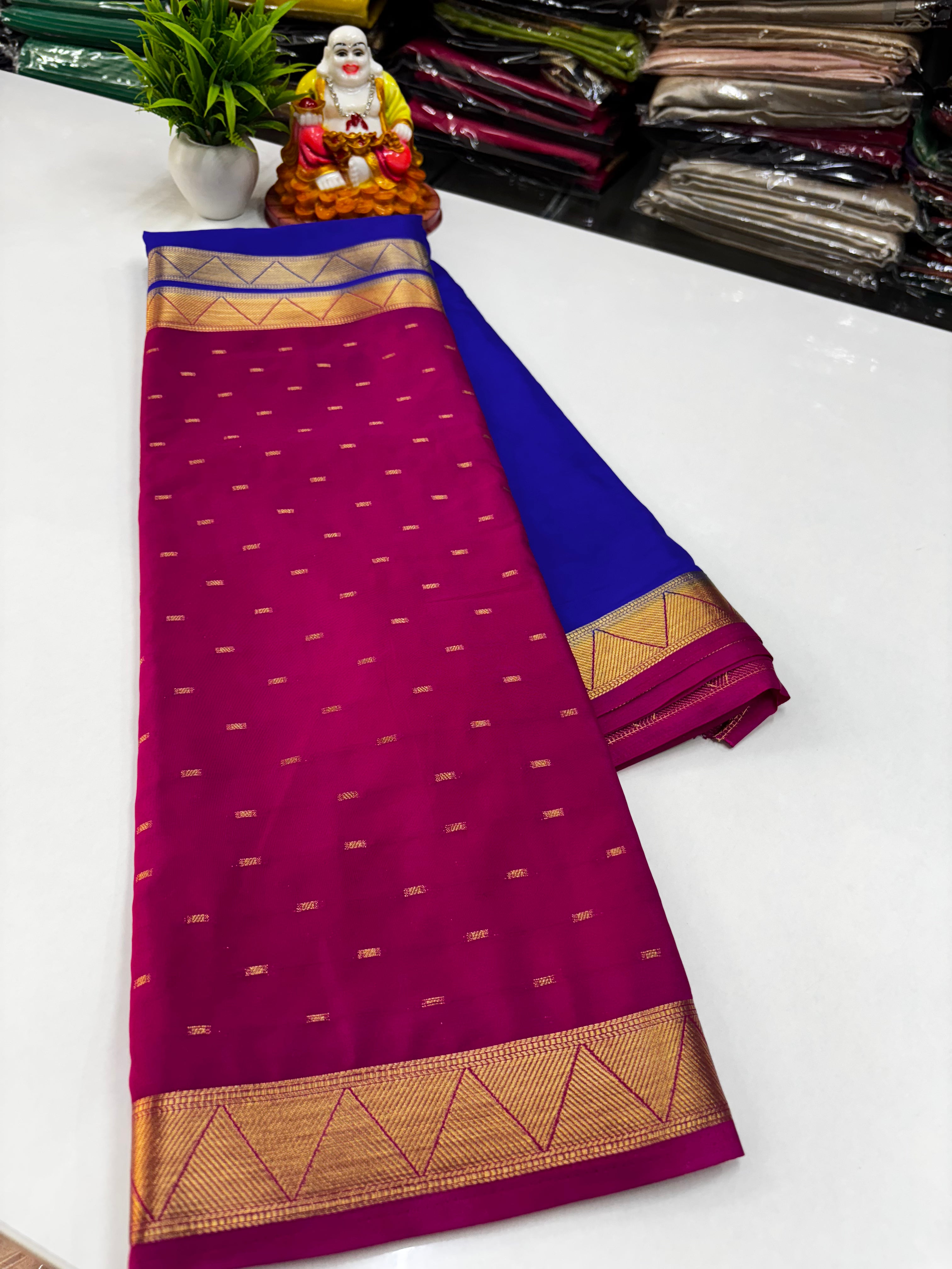Mysore Crepe Silk Saree with Elegant Half & Half Design and Beautiful Butta Work