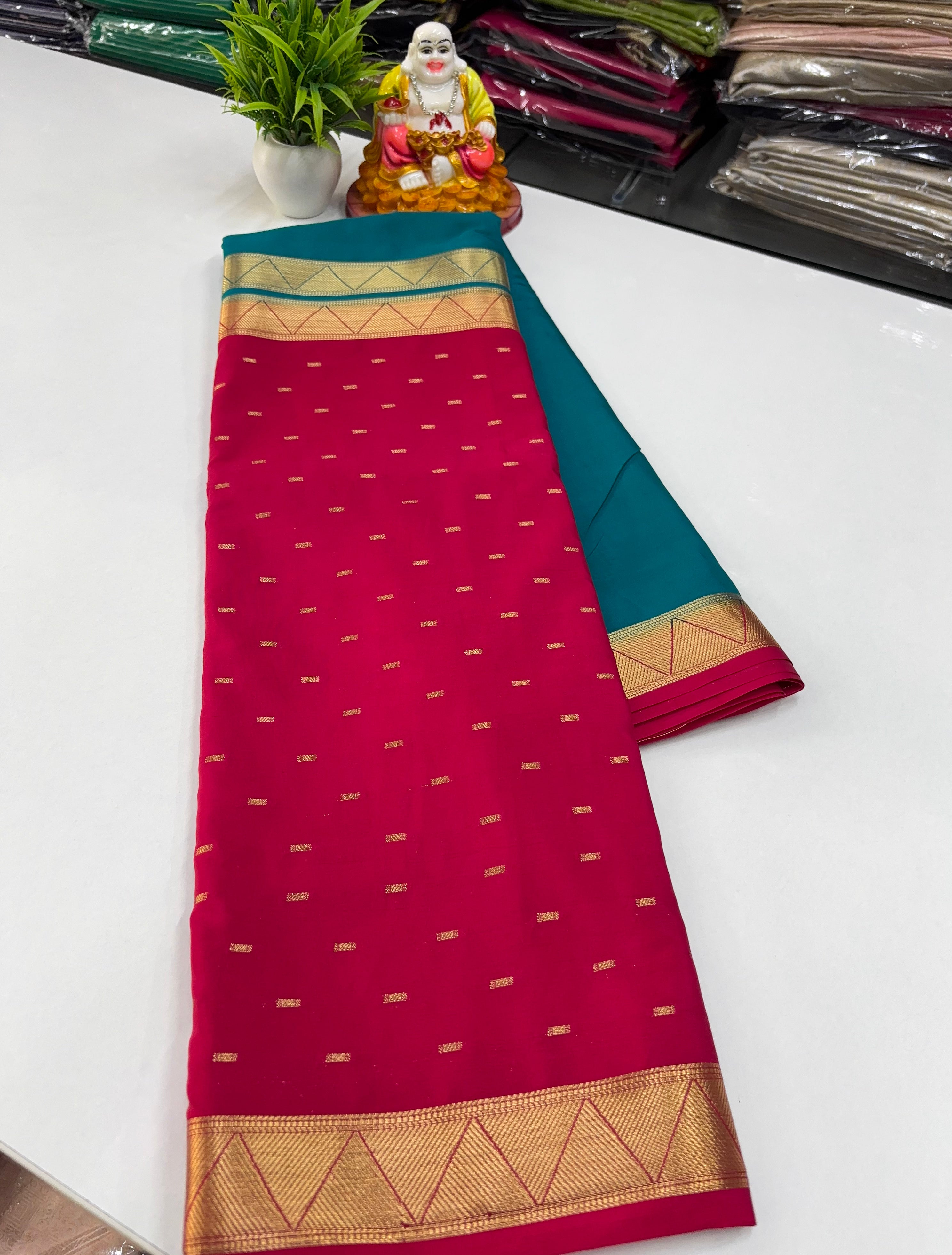 Mysore Crepe Silk Saree with Elegant Half & Half Design and Beautiful Butta Work