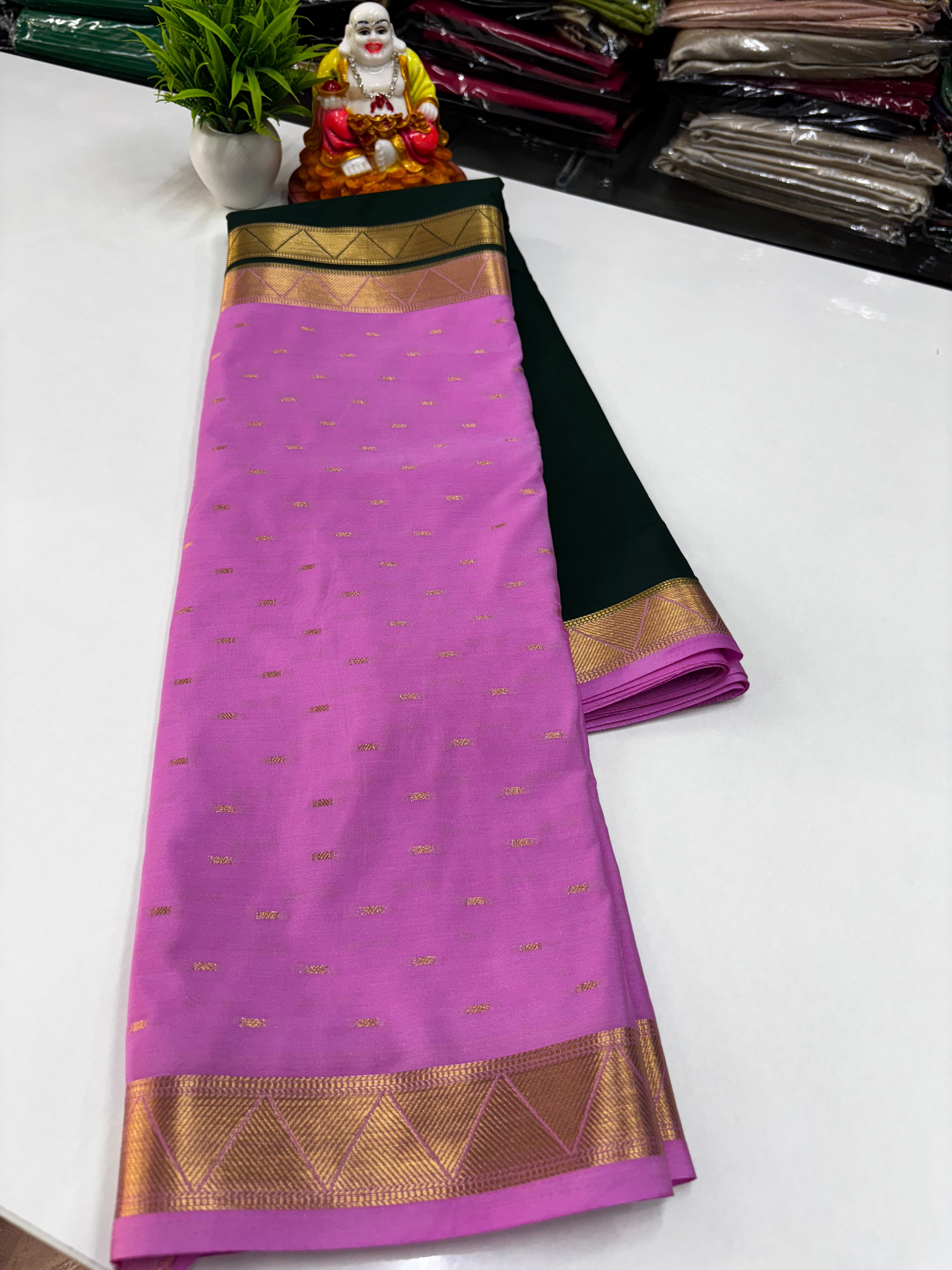 Mysore Crepe Silk Saree with Elegant Half & Half Design and Beautiful Butta Work