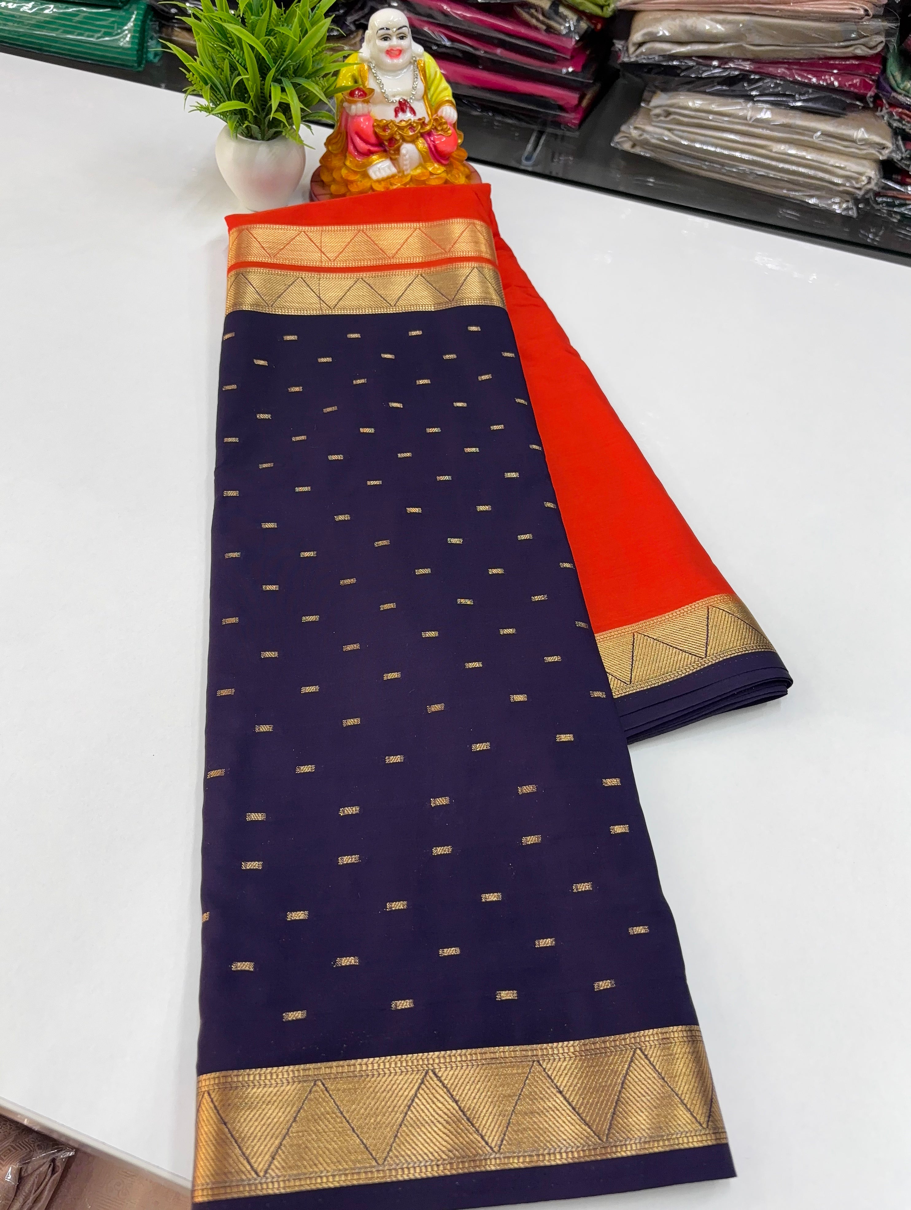 Mysore Crepe Silk Saree with Elegant Half & Half Design and Beautiful Butta Work