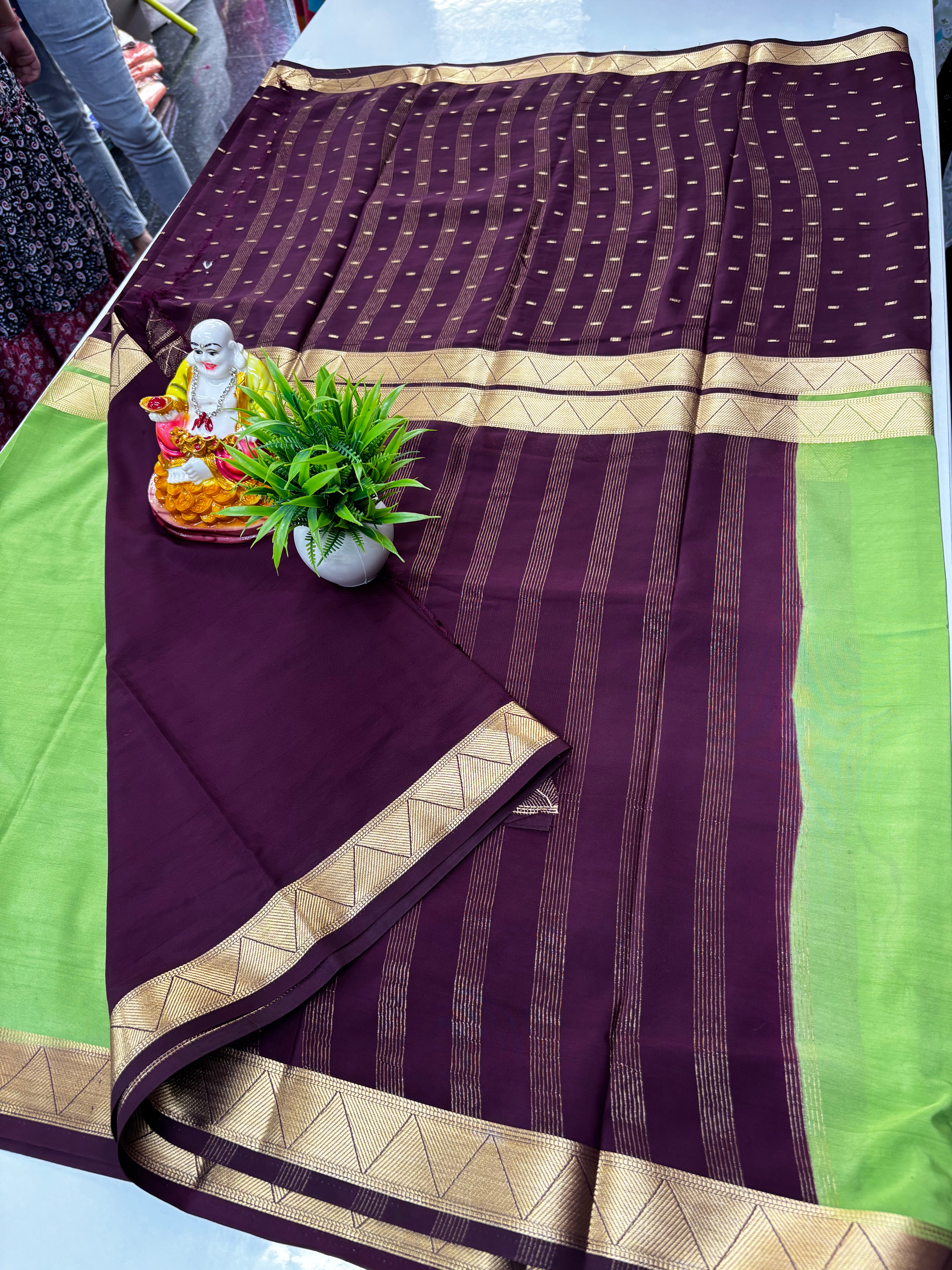 Mysore Crepe Silk Saree with Elegant Half & Half Design and Beautiful Butta Work