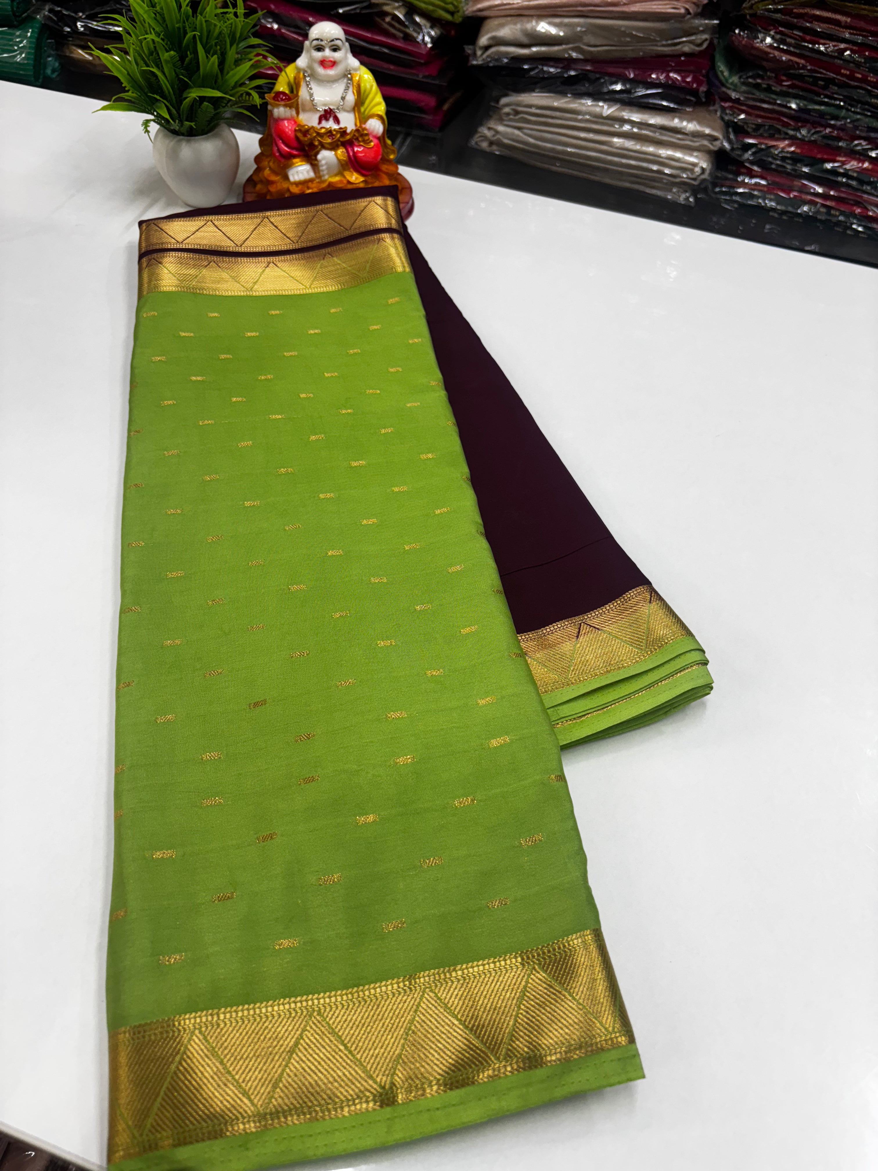 Mysore Crepe Silk Saree with Elegant Half & Half Design and Beautiful Butta Work