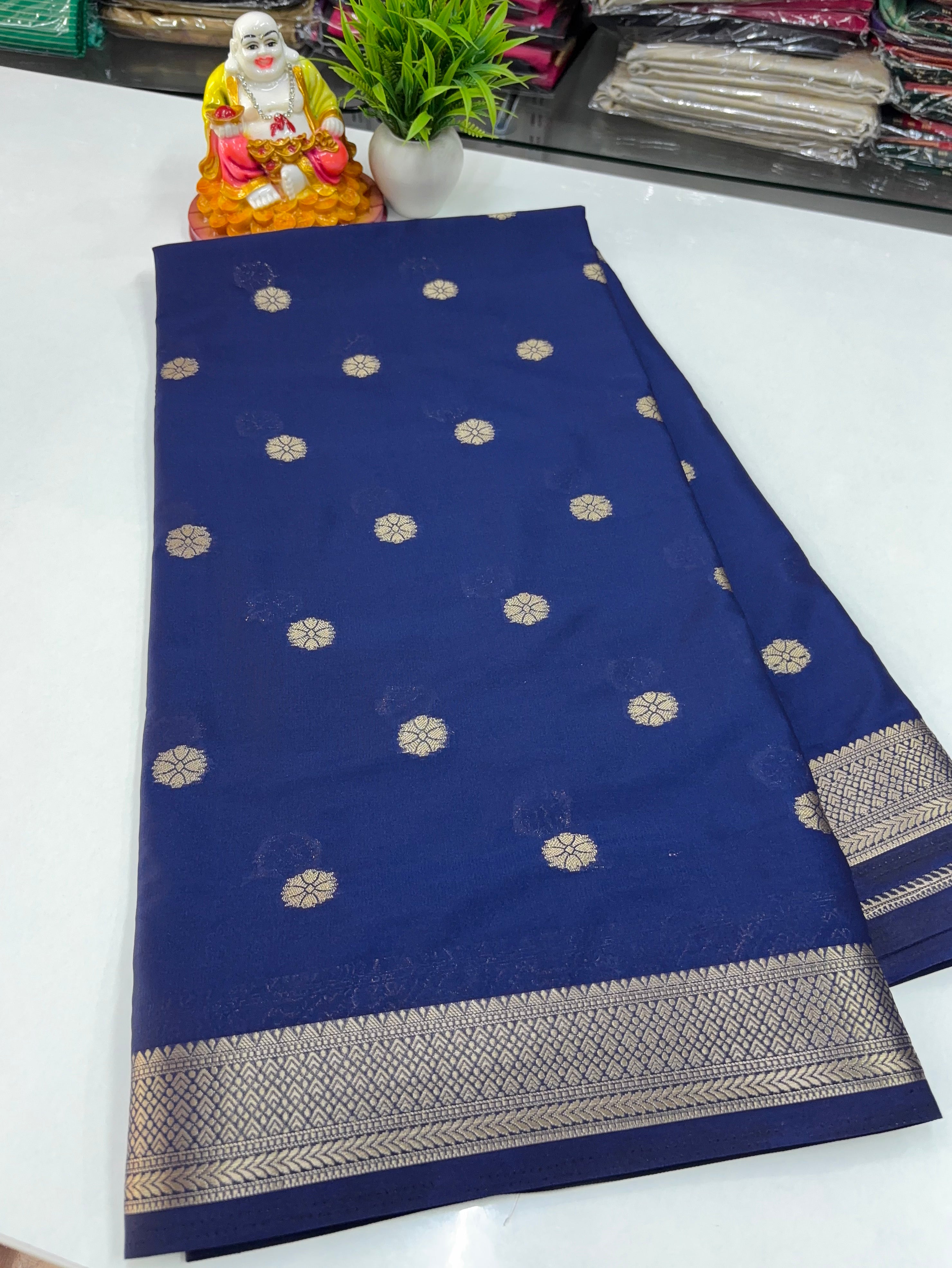 Mysore Crepe Silk Saree with Beautiful Flower Buttas – Padmavathi Silks & Sarees