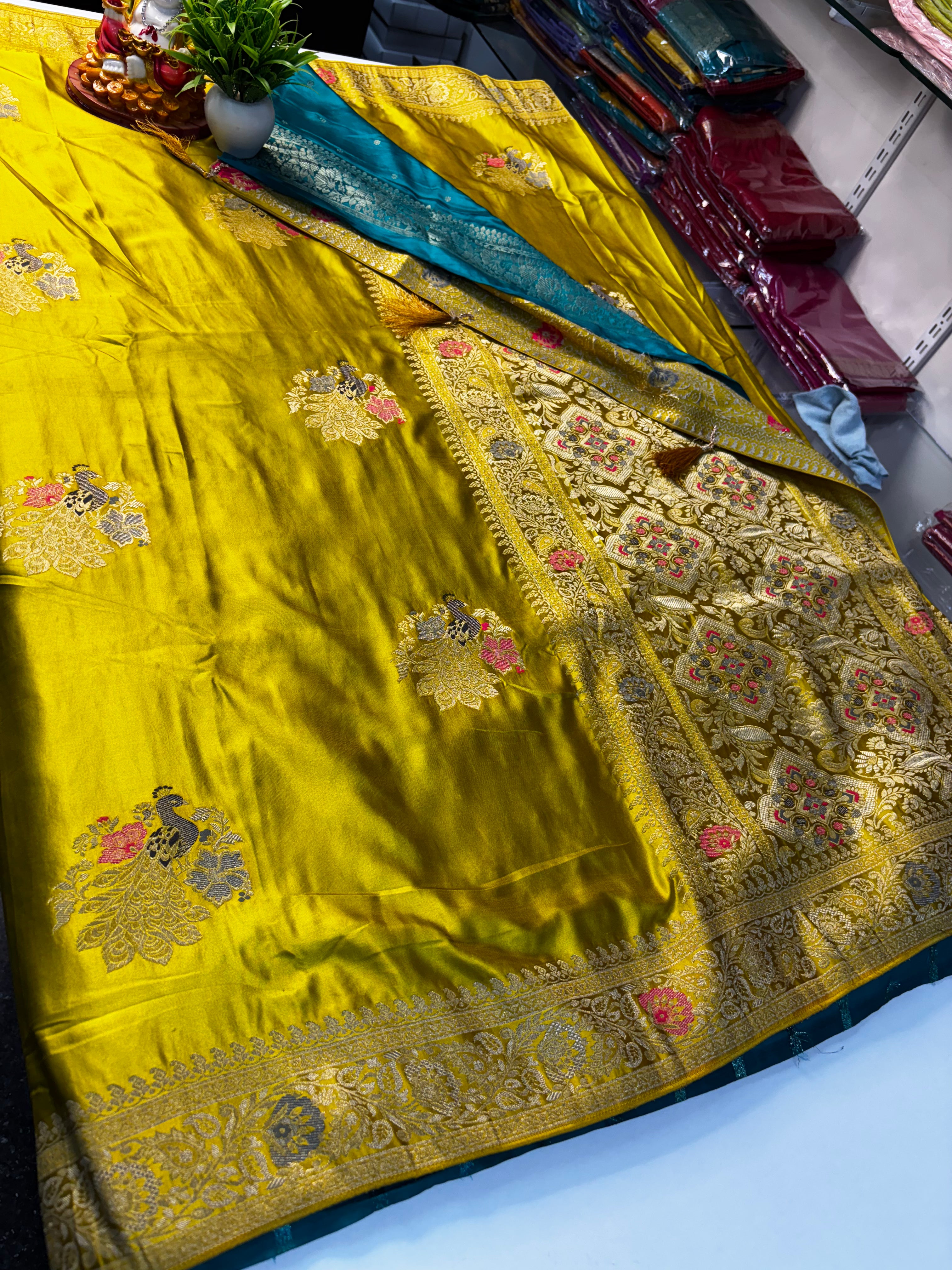 Premium Satin Saree with Elegant Peacock Design & Rich Pallu | Contrast Blouse |