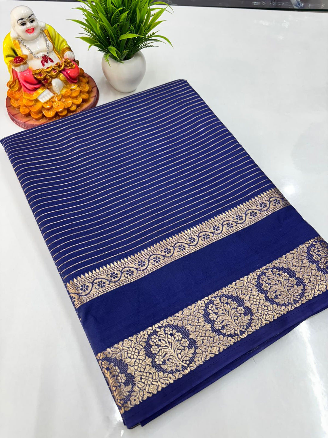 Elegant Semi Crepe Saree with Beautiful Stripes & Designer Pattern – Padmavathi Silks and Sarees